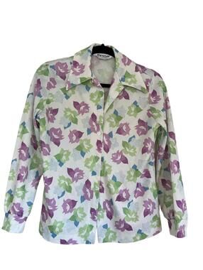 Vintage Devon Floral Button-up Blouse Long Sleeve Size Medium.